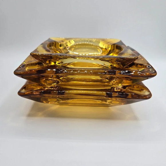 Set of 3 Vintage 1970s Anchor Hocking Amber MCM Glass Square Tapered Ashtray - Picture 4 of 10